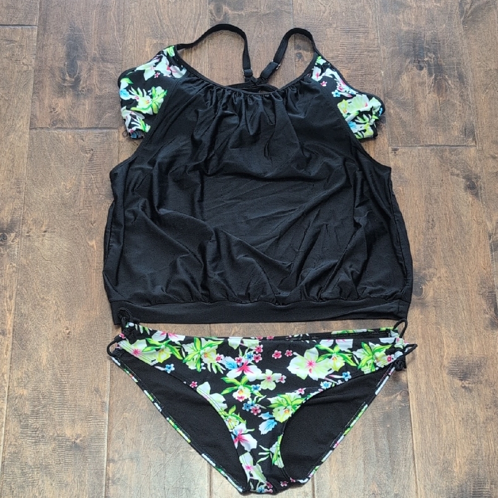 Floral Black Tankini Set